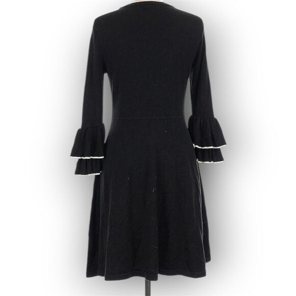 Vince Camuto Black White Trimmed Layered Ruffle Cuff Sweater Dress Women’s Large - Picture 2 of 13
